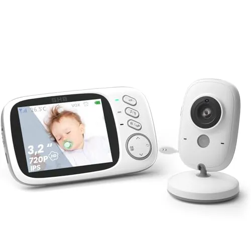 GHB Babyphone mit Kamera 3.2" LCD - Intelligentes Babyphone mit 3,2" LCD, Nachtsicht und Gegensprechfunktion - ideal für Eltern zur sicheren Überwachung ihres Babys, auch nachts.