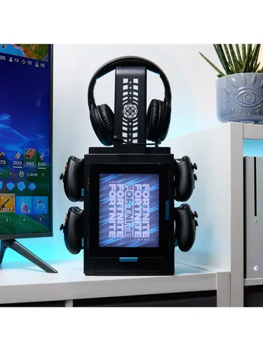 Numskull Offizieller Fortnite LED Light Gaming-Schrank - Controller-Halter und Headset-Ständer für PS4, PS5, Xbox Series X/S, mit anpassbaren LED-Beleuchtungseinstellungen und praktischem Zubehörfach