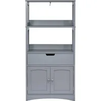 COSTWAY Freistehender Badezimmerschrank - Badezimmerschrank mit 2 Türen, 3 offenen Regalen und Schublade. Bietet reichlich Stauraum und ist ideal für Bad, Küche oder Wohnzimmer.