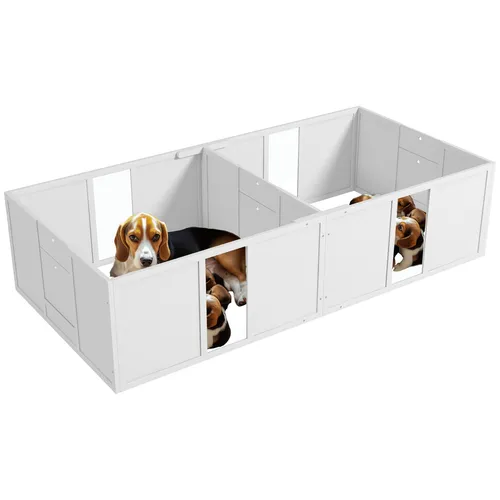 PawHut Wurfkiste für Welpen - Hundelaufstall aus Kiefernholz mit transparenten Acrylplatten für optimale Sicht auf die Welpen, ideal für die sichere Aufzucht und einfachen Zugang für die Mutterhündin.