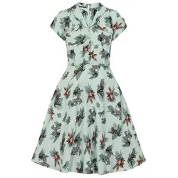 Hell Bunny A-Linien-Kleid Sofia Retro Vintage Swingkleid - Retro Vintage Swingkleid im tropischen Palmenmuster, perfekt für sommerliche Anlässe. Aus 100% Viskose, knielang mit V-Ausschnitt und Relaxed Fit.