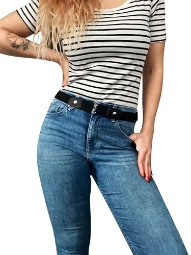 FRONHOFER Stretchgürtel zum Einziehen in die Jeans ohne Schnalle, 18829, Farbe:Schwarz, One Size Accessoires :One Size