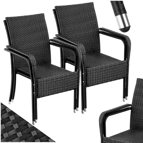 TecTake Rattanstuhl Girona 4er Set, stapelbar und belastbar bis 120 kg - Stapelbare Stühle aus robustem Polyrattan mit hoher Rückenlehne für besten Sitzkomfort, ideal für Garten und Balkon. Wetterfest und platzsparend verstaut.