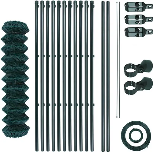Maschendrahtzaun-Gartenzaun-Set 1,5 x 25 m - Verzinkt und Grün Beschichtet - Hochwertiges Maschendrahtzaun-Set aus verzinktem und PVC-beschichtetem Draht mit einer Maschenweite von 6 x 6 cm, ideal für sichere und langlebige Einzäunungen im Garten.