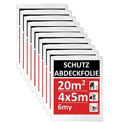 BigDean by Beorol 10er Set 4x5m Maler Abdeckfolie 200qm - Malerfolie 6my - Abdeckplane für Malerarbeiten, Malerabdeckfolie, Baufolie, Folie zum Streichen & Renovieren