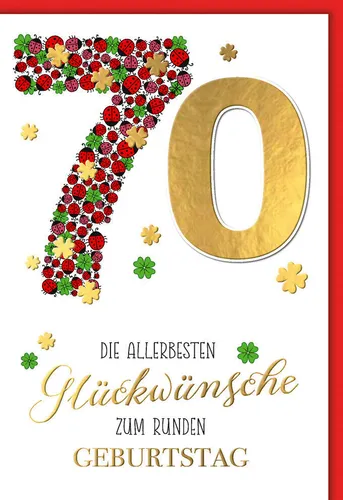 70. Geburtstag - Karte mit Umschlag - Marienkäfer