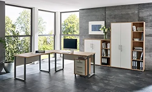 BMG Möbel Büromöbel Arbeitszimmer Office Star Set 4 in Sonoma Eiche/Weiß Made in Germany