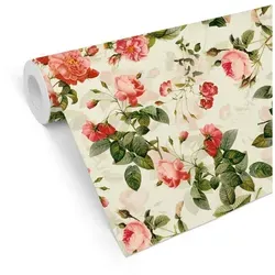 K&L Wall Art Mustertapete Tapete Rosen Vliestapete Blumengarten Florale Rosentapete Wandschutz, Pfingstrosen Tapete beige 0.48 m x 10.08 m