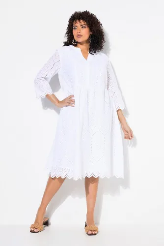Ulla Popken Maxikleid Midikleid Lochspitze Tunika-Ausschnitt 3/4-Arm