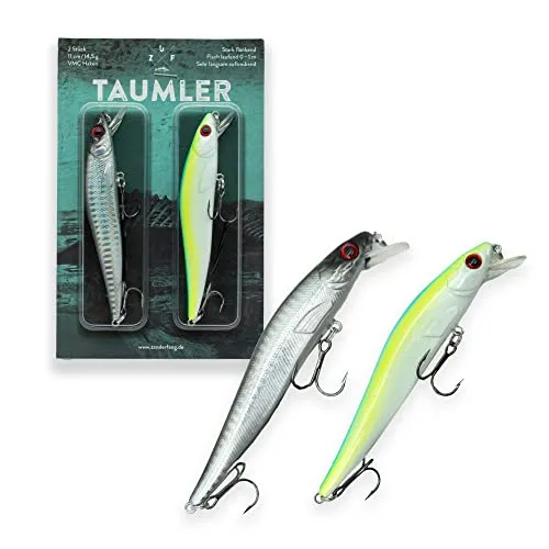 Zander Wobbler zum Zanderangeln, flachlaufend, 2 Stück, TAUMLER von Zanderfang - 11cm - 14,5g - Silber-Schwarz + Neon-Grün