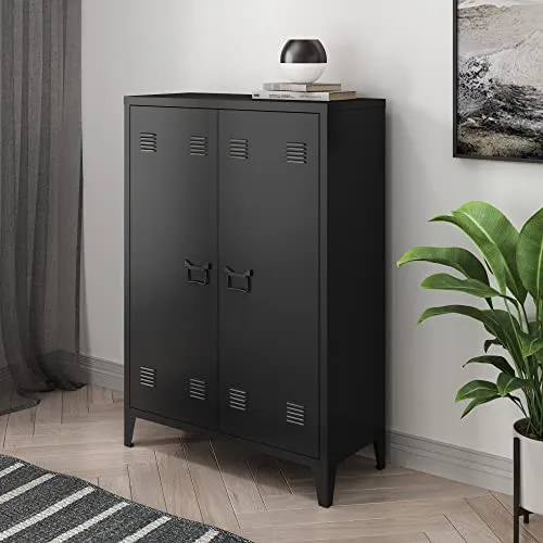 [en.casa] Metallschrank Oripää - Wohnzimmerschrank mit höhenverstellbaren Ablagen - Aufbewahrungsfächer mit 2 Türen und höhenverstellbaren Ablagen für individuelle Nutzung, stabiler Stand und effiziente Luftzirkulation für optimale Dokumentenlagerung.