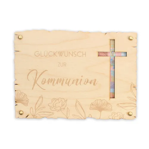 Glückwunsch zur Kommunion - Karte aus Holz Geschenkkarte Geldkarte Geschenk