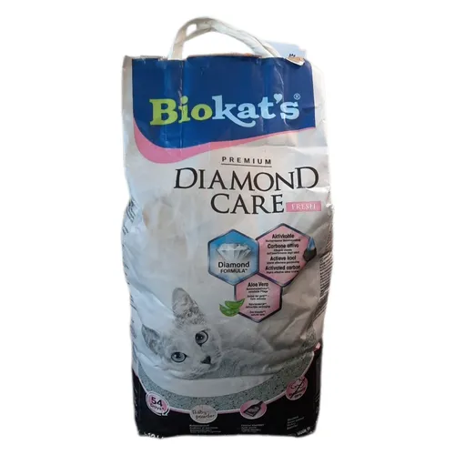 Biokat's Diamond Care Fresh Katzenstreu mit Babypuder-Duft - Katzenstreu mit Aktivkohle für optimale Geruchsbindung und Aloe Vera für sanfte Pflege der Katzenpfoten - 10 L Sack, ideal für eine saubere Katzentoilette.