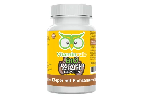 Vitamineule Bio Flohsamenschalen Kapseln - 500 mg - Pflanzenextrakte, 100% vegan und ohne künstliche Zusatzstoffe, ideal für Allergiker und in Deutschland hergestellt.