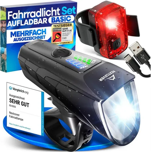 Nextcover Fahrradbeleuchtung NEXTCOVER® Fahrradlicht Set mit [LightSense] Sensor & 11h Akkulaufzeit - Sichere deine Nächte auf dem Rad! Unser 80 Lux LED Fahrradlicht Set bietet eine lange Akkulaufzeit und optimale Sichtbarkeit. Ideal für alle, die sicher unterwegs sein wollen.