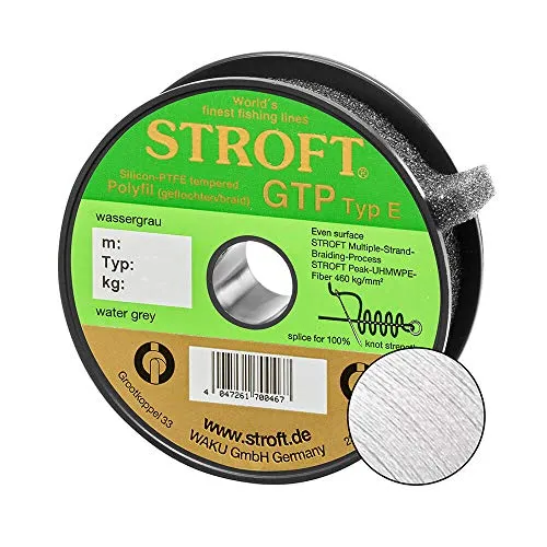 WAKU Stroft GTP Typ E geflochtene Angelschnur 150m - Angelschnüre in Wassergrau mit einer Tragkraft von 12,00 kg, ideal für professionelle Angler und hohe Belastungen.