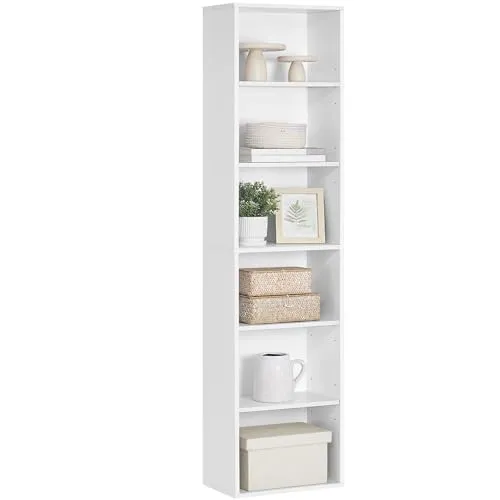 VASAGLE Bücherregal mit 6 verstellbaren Regalböden - Praktisches Bücherregal mit 6 offenen, verstellbaren Fächern. Maße: 24 x 40 x 178,5 cm. Das elegante Design passt perfekt in Wohnzimmer, Schlafzimmer oder Esszimmer und bietet sicheren Stauraum dank Kippsicherung.