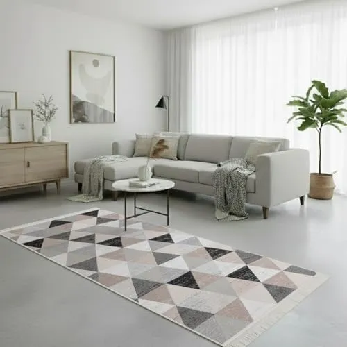 Fashion4Home Teppich Läufer - Boho Kelim in Karo-Grau, 60x180 cm - Teppiche Gegend – Wenden Sie den Kelim für zwei Looks! Umweltfreundlich aus recyceltem Material, ideal für jedes Zimmer und pflegeleicht bei 30 °C waschbar.