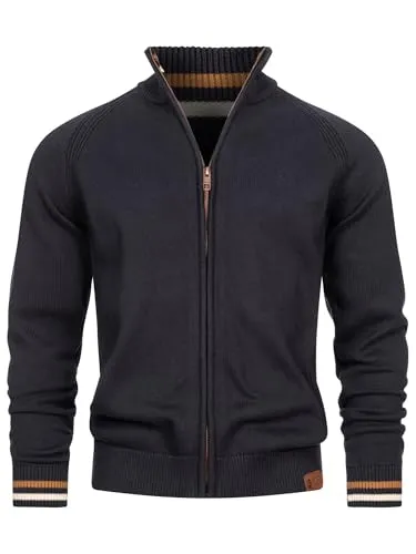 Indicode Strickjacke Herren INArutemia in Dunkelblau XXL - Moderne Herrenstrickjacke aus 100 % Baumwolle, elastisch und pflegeleicht. Ideal für lässige Outfits, mit Stehkragen und Reißverschluss für zusätzlichen Komfort.