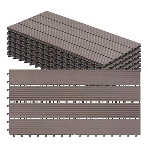 Woltu WPC-Fliesen 30x60cm, 6 St. Holz-Optik mit Klicksystem - Fliesen für innen und außen, UV-beständig und rutschhemmend, ideal für pflegeleichte Terrassen oder Balkone.