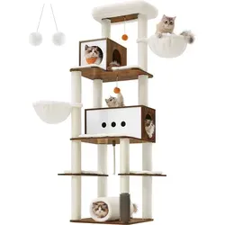 FEANDREA Kratzbaum XXL 197cm - Mehrstöckiger Katzenbaum mit Tunnel und Bürste - Kratzbäume für Katzen, 5 Ebenen, 2 Höhlen und 2 Liegemulden bieten viel Platz zum Spielen und Entspannen. Ideal für mehrere Katzen und sorgt für eine artgerechte Beschäftigung.