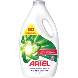 Ariel Waschmittel Universal+ Vollwaschmittel, Gel, Fleck-Weg-Power, 2,25 Liter, Waschladungen 50