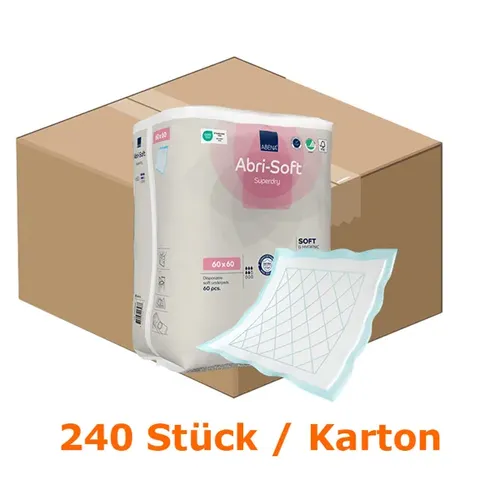 Bettunterlagen Abena Abri-Soft Superdry 60 x 60 cm Karton Karton mit 240 Stück Superdry blau geeignet bei Inkontinenz 254119