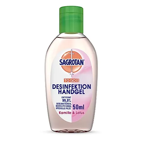 Sagrotan Hand-Desinfektionsgel Kamille & Lotus – 50 ml antibakterielles Gel für unterwegs - Praktisches Hand-Desinfektionsgel in Reisegröße für schnelle Hygiene ohne Wasser. Mit erfrischendem Kamille- und Lotusduft – ideal für unterwegs und dermatologisch getestet.