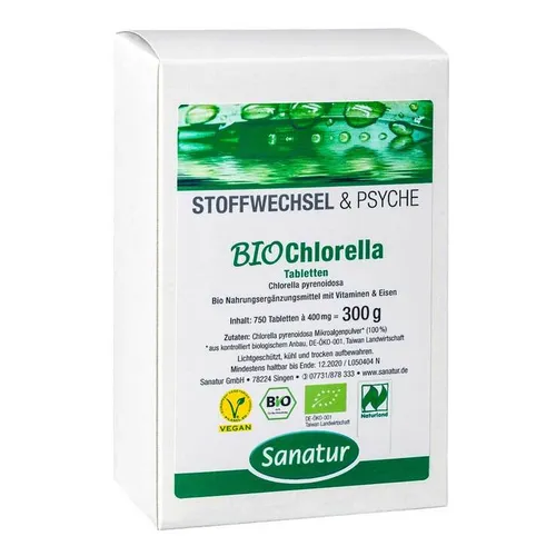 Biochlorella Pyren Sanatur Tabletten 300 g - Chlorella Tabletten mit hohem Chlorophyllgehalt, liefern wertvolles Vitamin B12, Folsäure und Eisen für Energie, Immunsystem und Nervensystem.