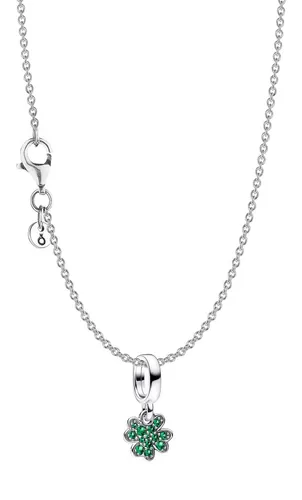 Pandora Kette mit Anhänger Vierblättriges Kleeblatt Silber Set - Ketten mit Anhänger - Wunderschöne 45 cm lange Silberkette mit einem Glücks-Anhänger in Form eines vierblättrigen Kleeblatts, ideal für jeden Anlass.