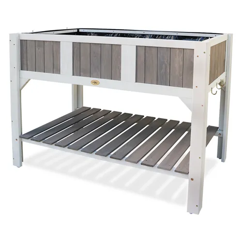 HABAU Klara Hochbeet - Praktisches Frühbeet in weiß grau, ideal für Kräuter und Blumen mit Ablagefläche und 3 Metallhaken
