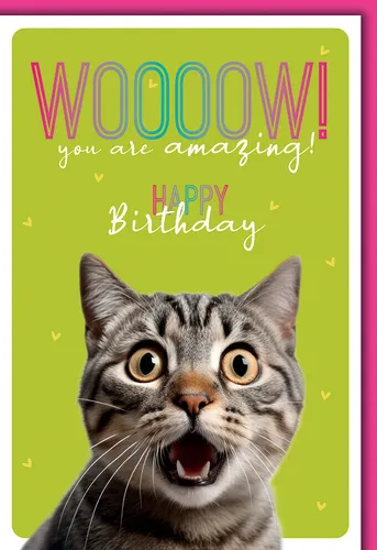 Geburtstag - Karte mit Umschlag - Katze mit WOW!