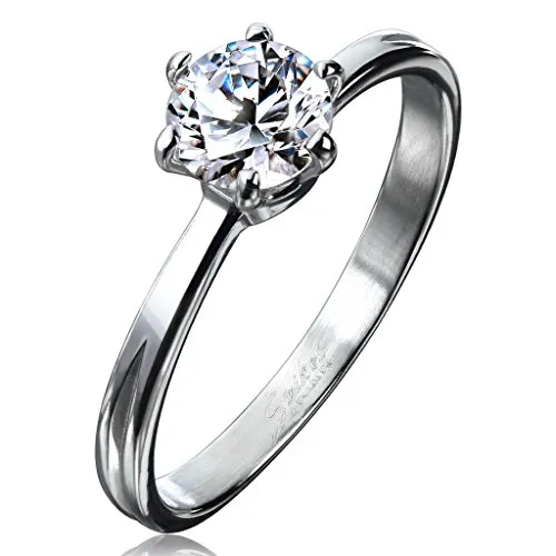 Bungsa Stein Damenring klassisch schmal silber Edelstahl Zirkonia Kristall 49 52 54 57 (Ring Damen Frauen Fingerring Partnerringe Verlobungsringe Trauringe Damenring Edelstahlring (60 (19.1))