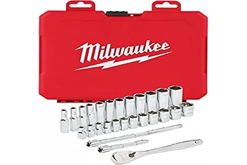 Milwaukee Juego 32 piezas, carraca y vasos de 3/8" Metrica - Werkzeug-Sets mit 32 Teilen, ideal für präzise Arbeiten und langlebige Qualität für Profis und Heimwerker.