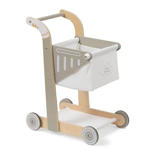 Einkaufswagen SHOPPY aus Holz für Kinder (Schlamm) - Kaufläden – Stabiler und eleganter Holz-Einkaufswagen mit geräumigem Stoffkorb für kreatives Rollenspiel und interaktiven Spaß.