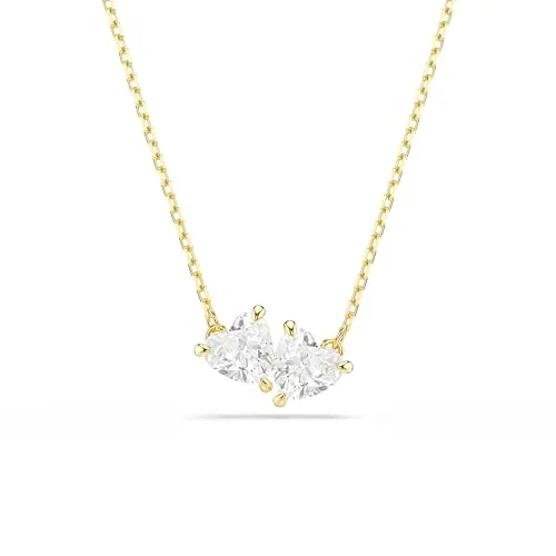 Swarovski Mesmera Attract Halskette - Herz, Weiß, Goldlegierungsschicht - Elegante Damenkette mit Zwillingsherzen aus Swarovski Zirconia und edler Goldlegierung, ideal als romantisches Geschenk für besondere Anlässe.
