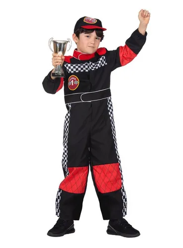 Metamorph Formel Eins Pilot Kostüm für Kinder – Rennfahrer Overall Schwarz 140 - Klassisches Rennfahrer-Kostüm für Kinder, bestehend aus Overall und Mütze. Ideal für Fasching oder Karneval. Aus 100% Polyester gefertigt, pflegeleicht und perfekt für kleine Motorsport-Fans.