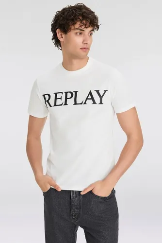 Replay Herren T-Shirt mit Logo-Frontprint, Gr. XL, natural white - Klassisches Herren-T-Shirt von Replay mit modischem Logo-Frontprint. Aus elastischem Jerseystoff für hohen Tragekomfort und weichen Fall.