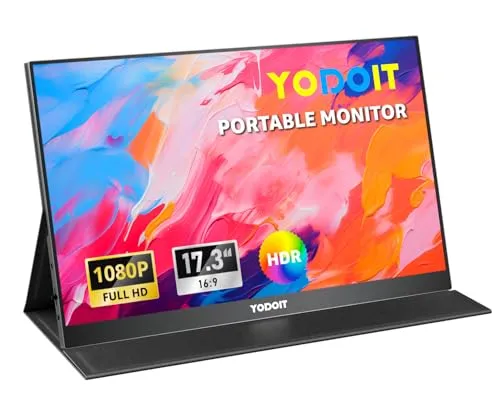 Yodoit Tragbarer Monitor 17,3 Zoll 100% sRGB 1920 × 1080 FHD Monitor Bildschirm IPS Display mit USB Typ C eingebauten Lautsprechern Monitor für PC, Laptop, MacBook, Xbox, PS 3/4/5, Switch und TV