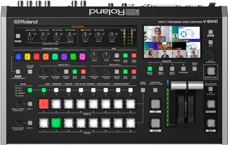 ROLAND V-80HD - 8-Kanal Video-Switcher für professionelle Produktionen - Media Player mit 8 Kanälen, ideal für Live-Events und Webstreams. Integrierte Effektengine und Plug-and-Play Streaming über USB-C für müheloses Broadcasting.