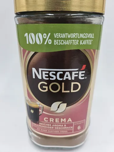 Nescafe Gold Crema 200g - Löslicher Kaffee für 100 Portionen - Instantkaffee in Premium-Qualität, ideal für Kaffeeliebhaber. Perfekt für eine schnelle Zubereitung und ein vollmundiges Aroma.