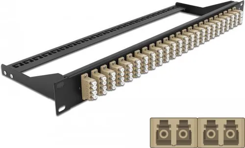 DELOCK 43400 - LWL Patchpanel 24-Port LC Quad beige - Patchpanel für 19'' Schränke mit 24 LC Quad Buchsen, ideal für die einfache und effiziente Verbindung von Glasfaser Patchkabeln.