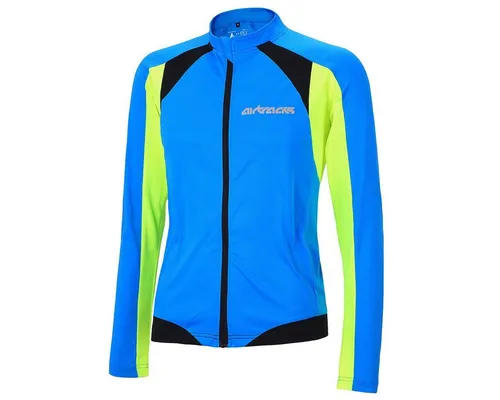 Airtracks FUNKTIONS Fahrradtrikot Langarm PRO-T - blau-neon - XXL - Hochwertiges Radsport-Trikot für Herren, atmungsaktiv und schnell trocknend, ideal für Frühling und Sommer. Mit 3 Rückentaschen und ergonomischem Design für optimalen Komfort.