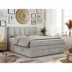 Boxspringbett PREMIUM-10-KING 200x200cm - 7-Zonen Taschenfederkernmatratze - Hochwertiges Boxspringbett mit 7-Zonen Taschenfederkernmatratzen und Topper, ideal für erholsamen Schlaf und optimalen Komfort. In Hellgrau erhältlich, mit praktischen Bettkästen.