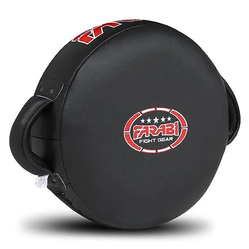 Farabi Sports Round pratzen Leder Kickboxen pratzen Kick Pad Black pratzen Boxen MMA Muay Thai Taekwondo Kickboxing Training Strike Box pratzen (Black)