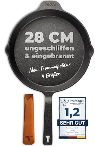 Tecor Grillpfanne Induktion - Gusseisenpfanne ungeschliffen - Pfannen aus ungeschliffenem Gusseisen für optimale Wärmeverteilung und Antihaft-Eigenschaften, ideal für gesundes Grillen und Braten.