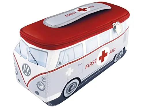 BRISA VW Collection - T1 Bulli Neopren Kosmetiktasche - Make-up Taschen & Etuis: Offiziell lizensierte Kulturtasche im T1 Bulli Design, multifunktional einsetzbar und mit praktischen Fächern sowie Bus-förmigen Reißverschluss-Ziehern ausgestattet.