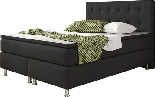 Inter Handels Boxspringbett Köln 140x200 | Schlafkomfort in Schwarz - Betten: Boxspringbett mit 5-Gang-Bonell-Federkernmatratzen und PU-Schaum-Topper für optimale Druckentlastung und individuellen Schlafkomfort.