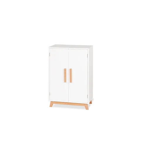 PINOLINO Puppenschrank Marit - Skandinavisches Design aus Holz - Möbel für Minipuppen: Hochwertiger Puppenschrank 'Marit' mit 1 Einlegeboden, 1 Kleiderstange und 3 Kleiderbügeln, ideal zur Aufbewahrung von Puppenbekleidung und Zubehör.