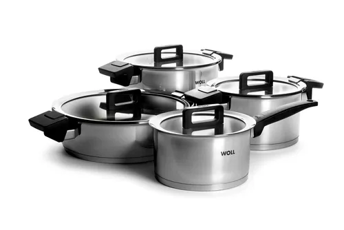 Woll Concept Topfset 4-teilig aus Edelstahl - Vielseitiges Kochtopfset für alle Herdarten, backofenfest bis 200 °C, mit innovativer Antihaftbeschichtung und praktischen Messskalen für präzises Kochen.